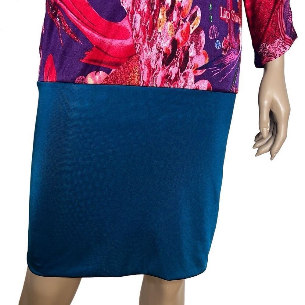 Custo Barcelona Printed Mini Dress Tunic Multicolor Purple Blue Lip Shine Graphi - Picture 6 of 13